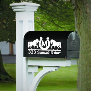 Set of 2 Personalized Horses & Horseshoe Vinyl Decals for Mailbox-Custom Made-Choose Your Color