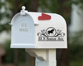 Set of 2 Personalized Horse Scroll Vinyl Decals for Mailbox-Custom Made-Choose Your Color