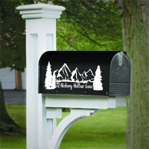 Set of 2 Mountains and Trees Outdoor Scene Decals for Mailbox with Street Address-Custom Made-Choose Your Color
