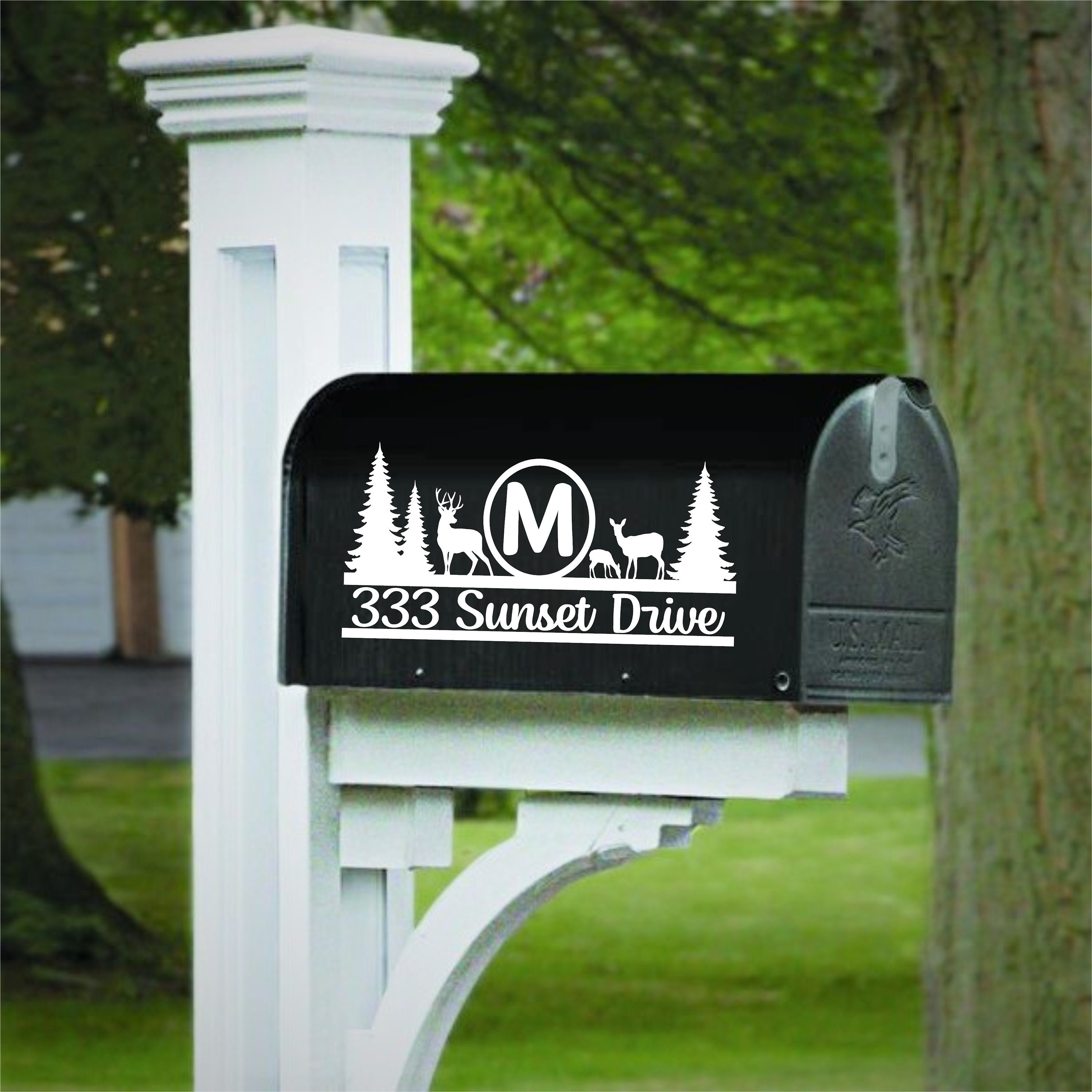 Rustic Deer Mail Box Set of 2 Deer Family With Trees Decals for Mailbox With Street Address ...