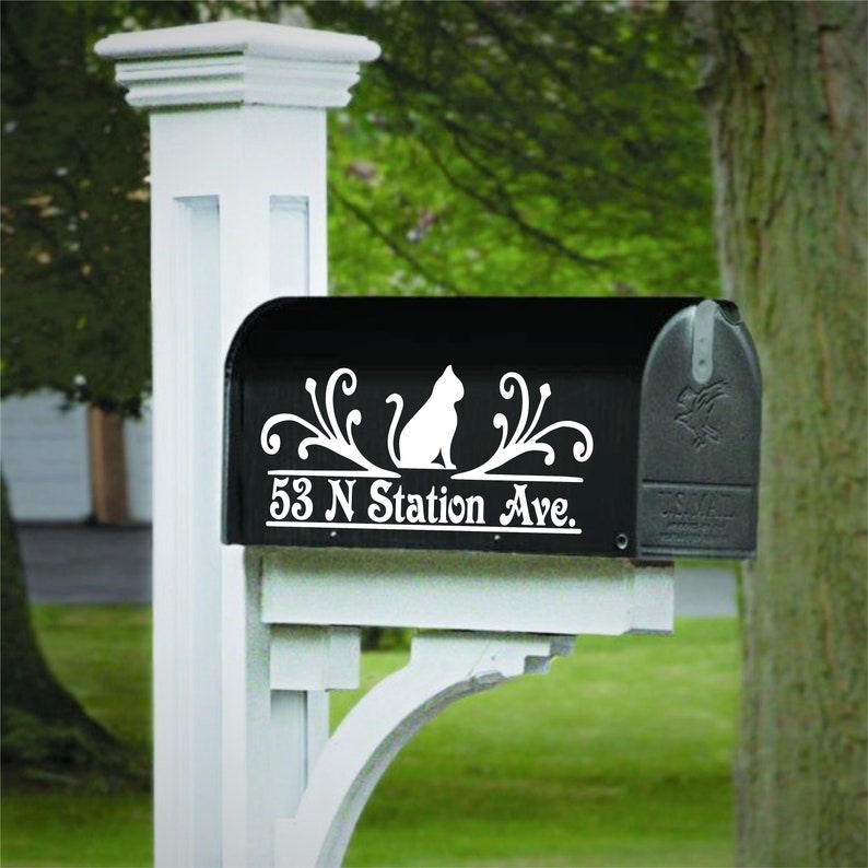 Set of 2 Cat Scrolled Vinyl Decals Personalized With Street Address for ...