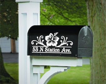 Set of 2 Hawaiian Hibiscus Flower Decals for Mailbox Personalized with Street Address-Custom Made-Choose Your Color