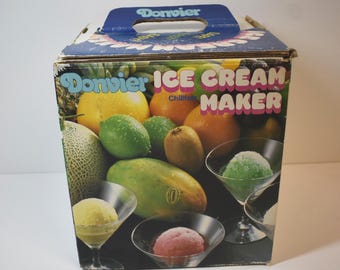 Donvier Ice Cream Maker Hand Crank 1 Quart Yellow made in Japan in Box Recipes