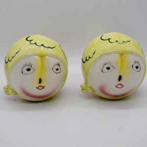 Anthropomorphic Peach Head Salt & Pepper Shakers 1950s Japan
