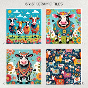 Cows Ceramic Decorative Tile 6x6 * Glossy * Trivets * Tile Wall Art * Ceramic Tile