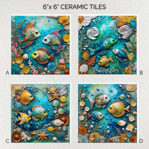 Fish Ceramic Tile Art: Glossy Decorative Trivet, 6x6"