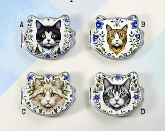 Cat Compact Mirror: Silver Makeup Pocket Mirror, Sublimated Aluminum