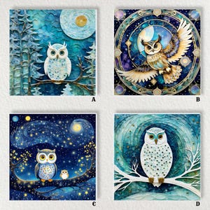 Owls Ceramic Decorative Tile 6x6 * Glossy * Trivets * Tile Wall Art * Tile Print * Ceramic Tile