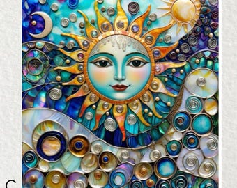 太陽と月のセラミックタイルアート：光沢のある天体装飾 6x6 - Etsy 日本