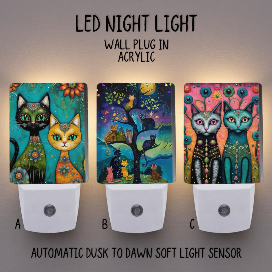 Cat Decorated Nightlight - Plug in LED - No Switch Needed - Etsy