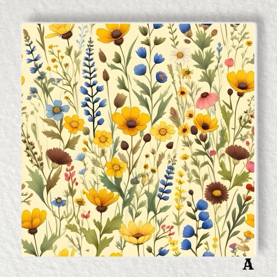 Floral Ceramic Tile: Pastel Wildflower Art, Glossy Trivet (6x6) - Etsy