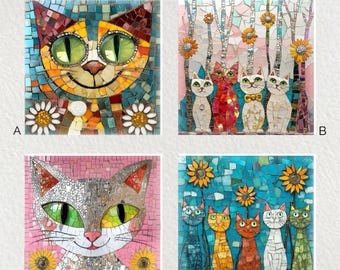 Arte de azulejos de cerámica con gatos: salvamanteles decorativo brillante, decoración de pared (15,2 x 15,2 cm)