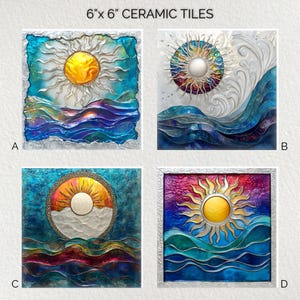 Carrelage décoratif en céramique Sun Moon 6 x 6 po. * Brillant * Dessous de plat * Carrelage d&#39;art mural * Carrelage en céramique