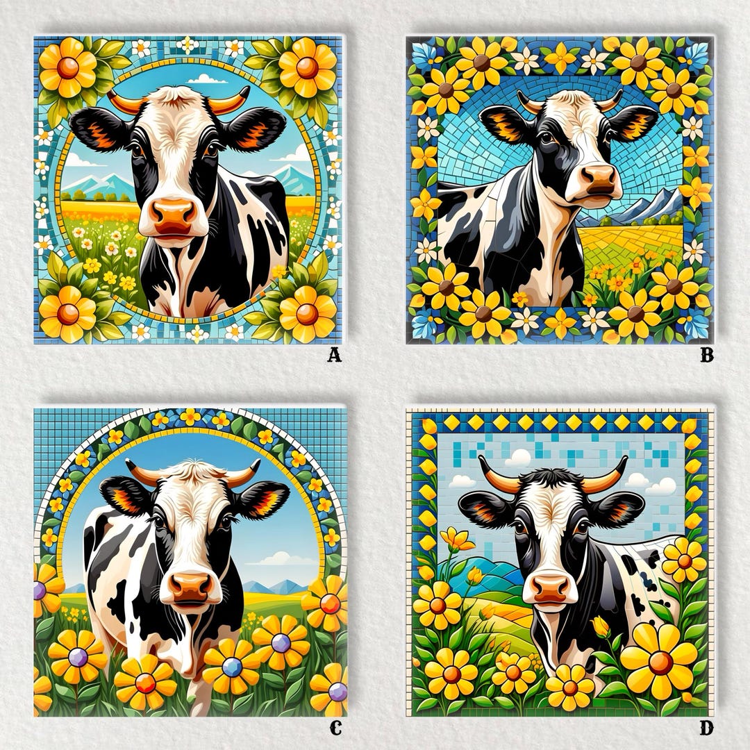 Cow Ceramic Decorative Tile 6x6” * Glossy * Trivets * Tile Wall Art ...