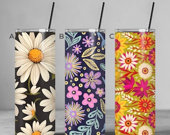 Vaso térmico de acero inoxidable de 20 oz con pajita – Taza de viaje aislante, diseños florales