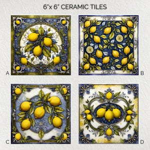 Sicilian Lemons Ceramic Decorative Tile 6x6 * Glossy * Trivets * Tile Wall Art * Ceramic Tile