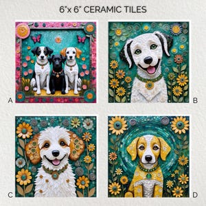 Dogs Ceramic Tile: Glossy Portuguese Style Trivet, Wall Art 6x6"