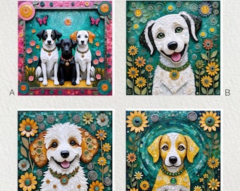 Dogs Ceramic Tile: Glossy Portuguese Style Trivet, Wall Art 6x6"