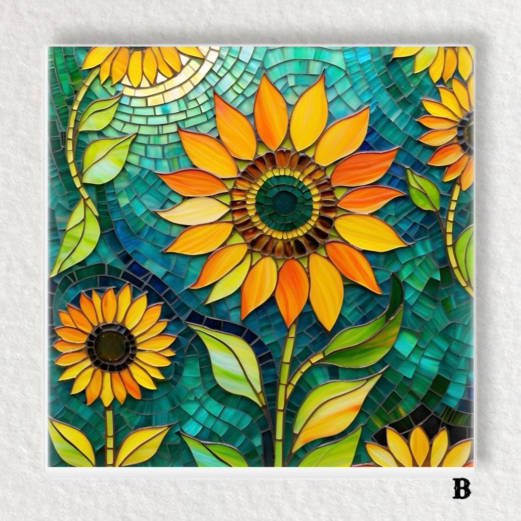 Ceramic Art Tile 6x6 – Sunflower Fruit Harvest Design, Trivet Or Wall Decor For Kitchen, G46