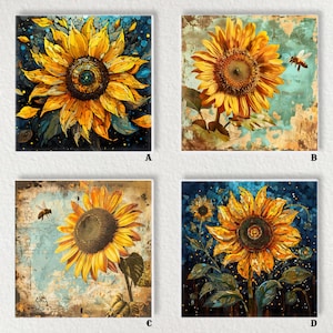 Sunflower Ceramic Decorative Tile 6x6 * Glossy * Trivets * Tile Wall Art * Ceramic Tile