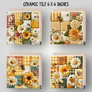 Flower Patchwork Ceramic Tile: Portuguese Style Wall Art 6x6"