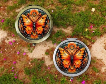 Handgemachter Schmetterling Taschenspiegel * Silber oder Bronze