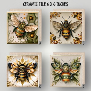 Azulejo de cerâmica brilhante com abelha: 15x15 cm (6x6") Arte decorativa de parede
