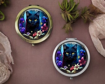 Handgefertigter Katzen-Taschenspiegel * Silber oder Bronze