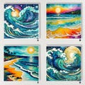 Beach Waves Ceramic Decorative Tile 6x6 * Glossy * Trivets * Tile Wall Art * Ceramic Tile