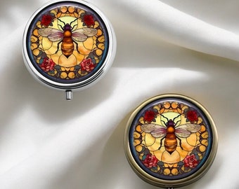 Handmade Bee Flowers Round Pill Box