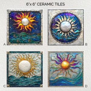 Sun Ceramic Decorative Tile 6x6 * Glossy * Trivets * Tile Wall Art * Ceramic Tile