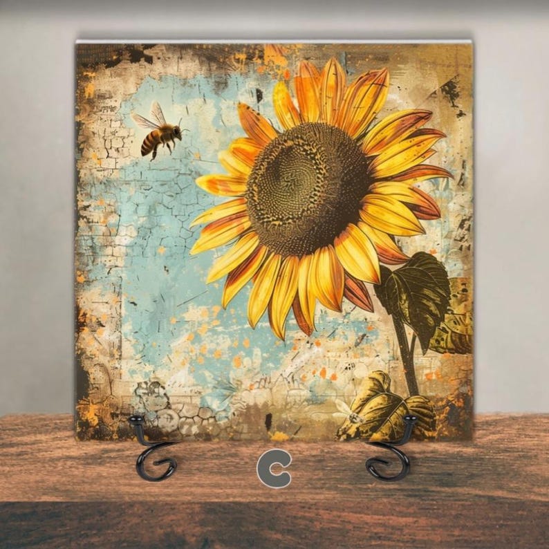 Sunflower Ceramic Decorative Tile 6x6 Glossy Trivets Wall Art Ceramic