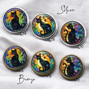 Black Cat Handmade Pill Box * Silver or Bronze- Pill Organizer - Medicine Vitamin Supplement Dispenser * Cat Lover Gift