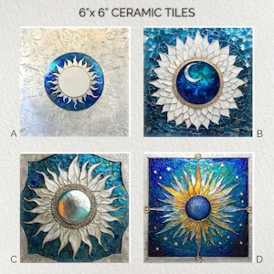 Carrelage décoratif en céramique Sun Moon 6 x 6 * Brillant * Dessous de plat * Carrelage d&#39;art mural * Carrelage en céramique