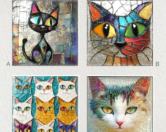 Cats Ceramic Tile: Portuguese Style Wall Art, Trivet 6x6"