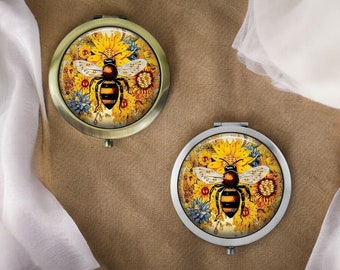 Handgefertigter Bienen-Kompaktspiegel * Silber oder Bronze