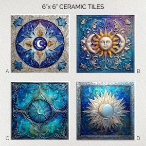 Whimsical Sky Moon Ceramic Decorative Tile 6x6 * Glossy * Trivets * Tile Wall Art * Ceramic Tile