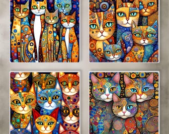 Cats Ceramic Decorative Tile 6x6 * Glossy * Trivets * Tile Wall Art * Ceramic Tile * Cat Lover Gift