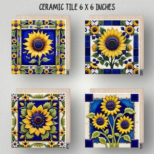 Piastrella in ceramica girasole: sottopentola floreale lucida, decorazione da parete (6x6)