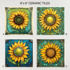 Sunflower Ceramic Decorative Tile 6x6 * Glossy * Trivets * Tile Wall Art * Ceramic Tile