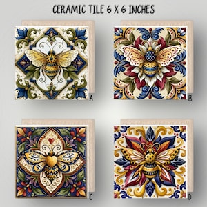 Azulejo de cerâmica brilhante com abelha: 15x15 cm (6x6") Arte decorativa de parede