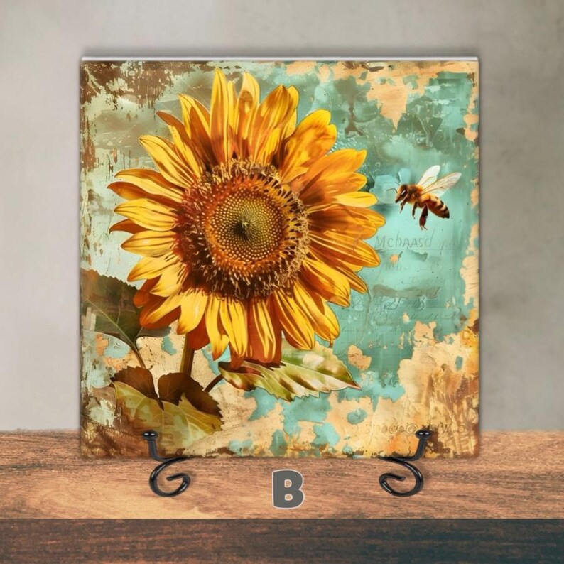 Sunflower Ceramic Decorative Tile 6x6 Glossy Trivets Wall Art Ceramic