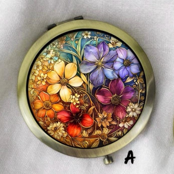 アールヌーボーフラワーヴィンテージコンパクトミラー*ポケットミラー