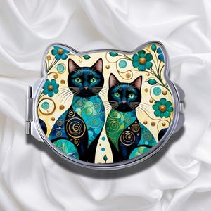 Cat Shaped Compact Mirror * Silver * Makeup Pocket Mirror - Bridal Shower Gift * Birthday Gift * Christmas Gift * Cat Lover Gift