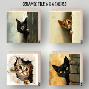 Azulejo cerámico de gatos: Arte mural celestial brillante, 15 x 15 cm