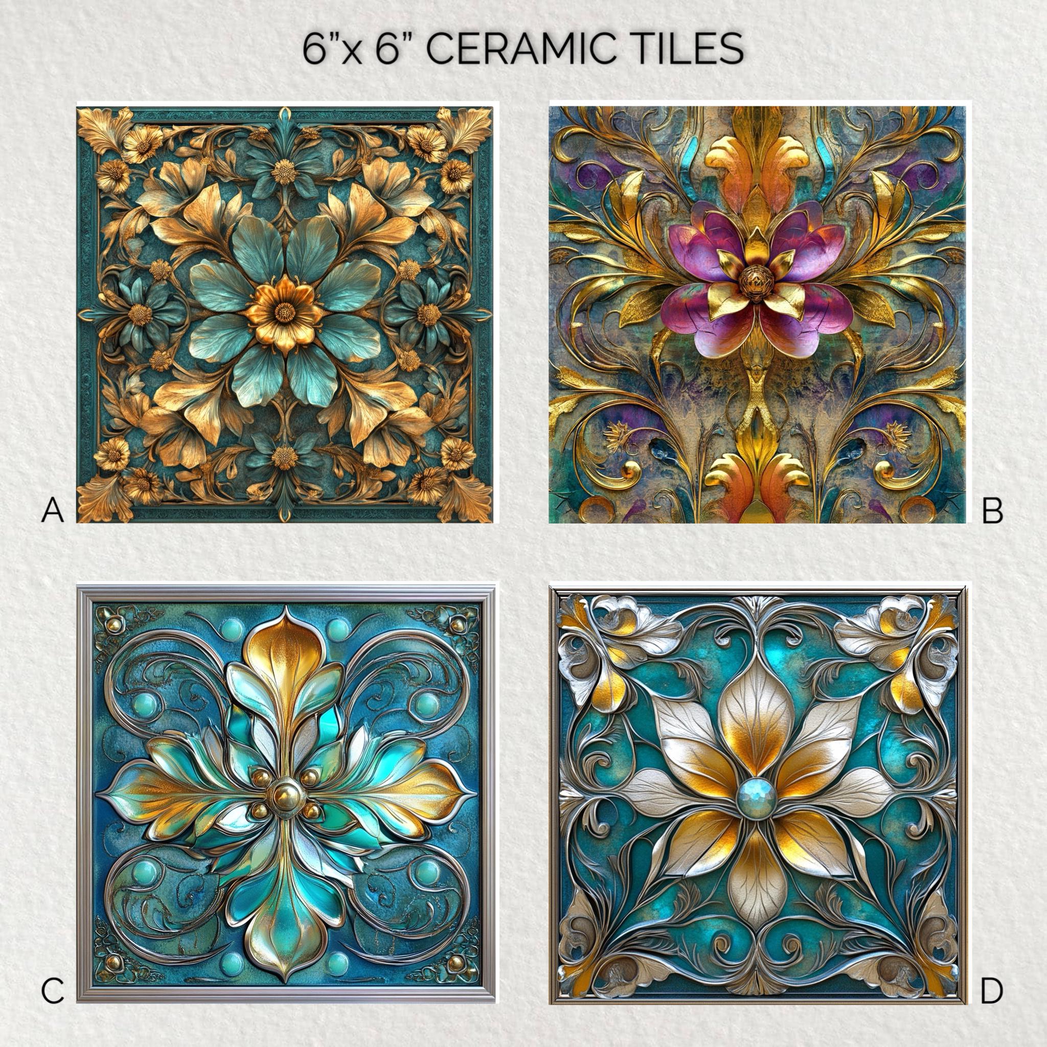ヨーロッパタイルアート Art Nouveau Ceramic Tile 6x6: Glossy Decorative Trivet, Wall Art