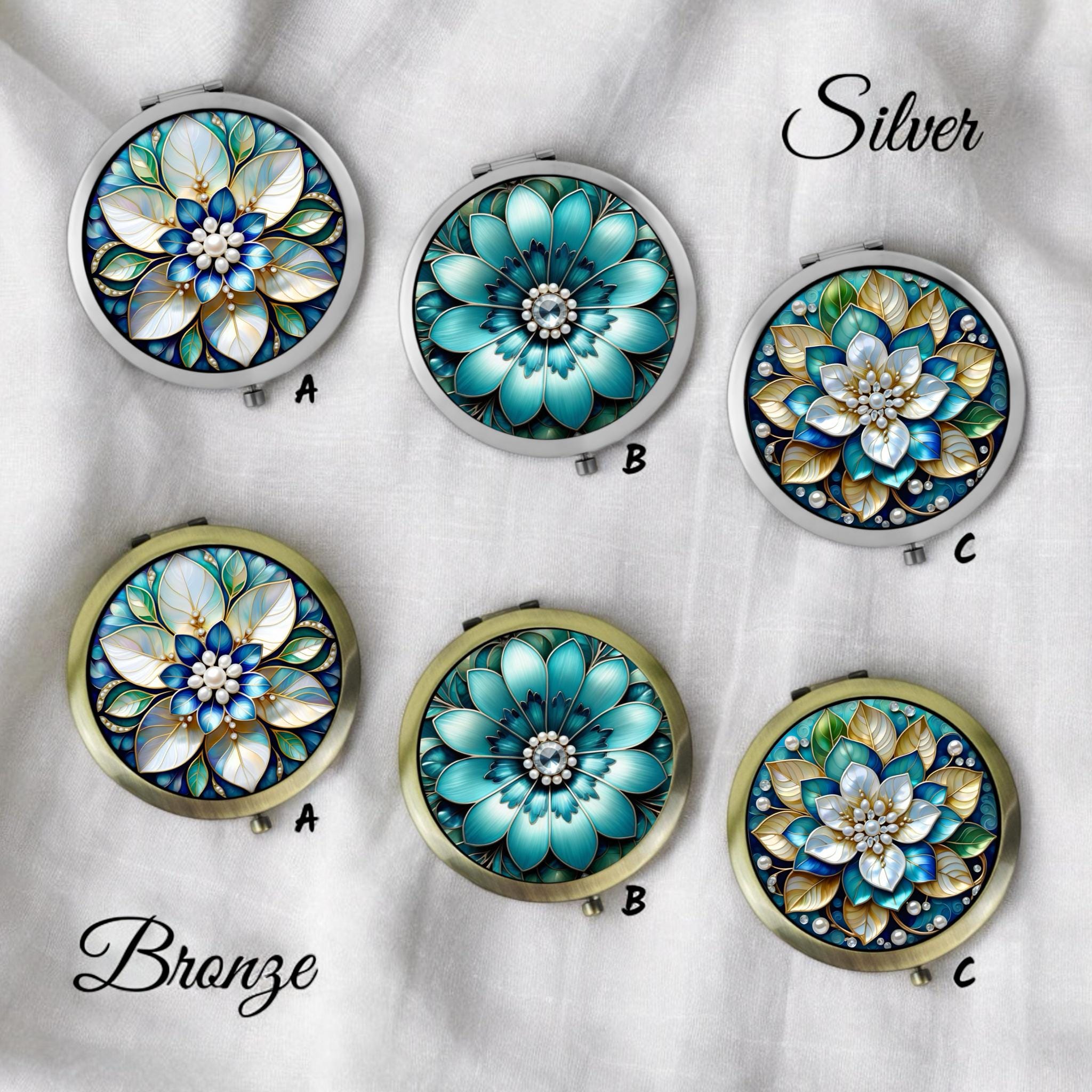 Floral Compact Mirror: Silver or Bronze Makeup Pocket Mirror - Etsy