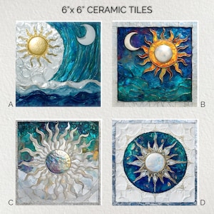 Carrelage décoratif en céramique Sun Moon 6 x 6 * Brillant * Dessous de plat * Carrelage d&#39;art mural * Carrelage en céramique