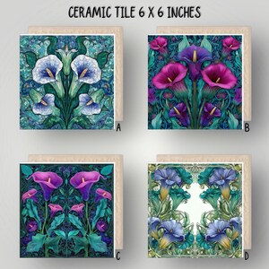 Azulejo decorativo de cerâmica brilhante Art Nouveau: Arte de parede 15x15 cm, Suporte para panelas