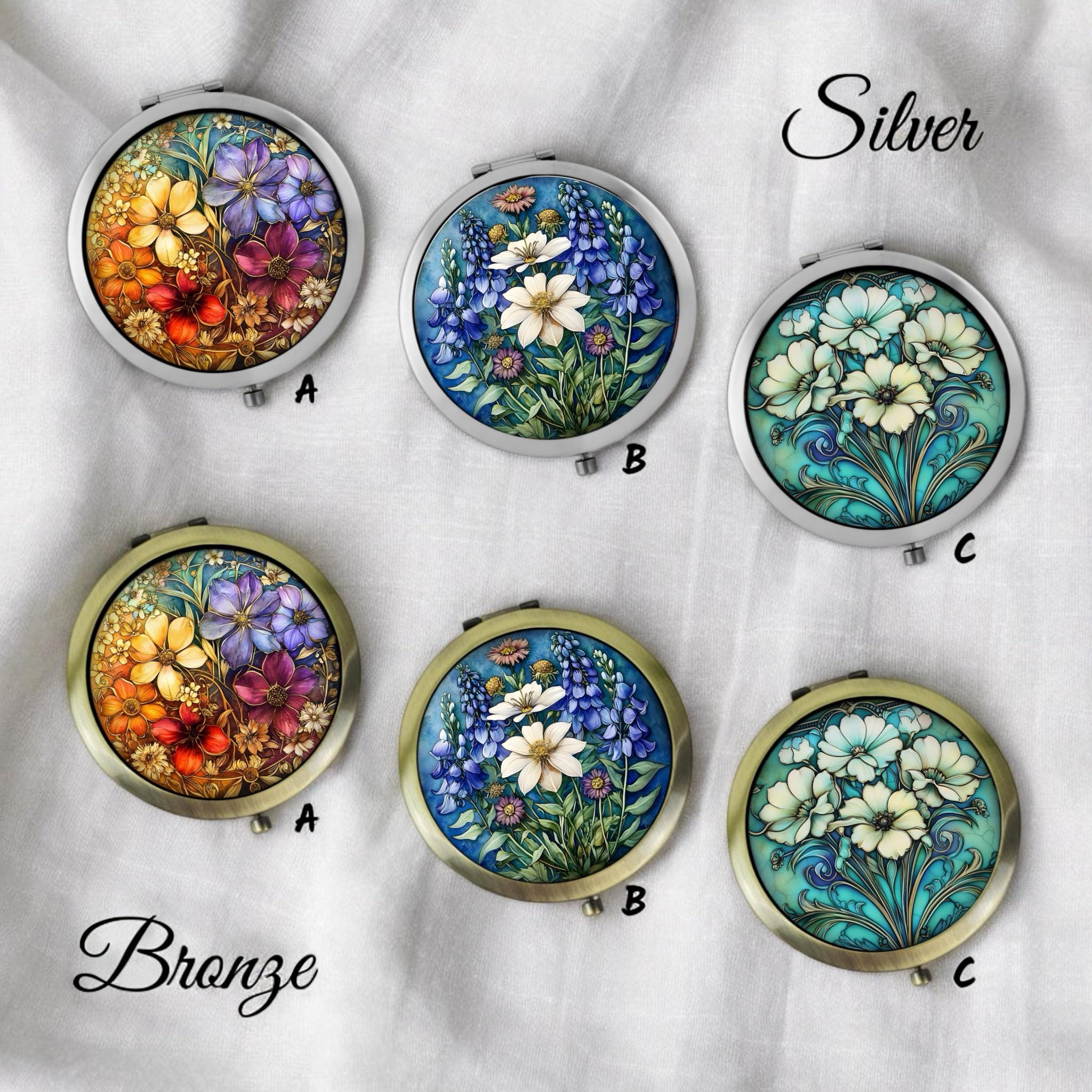 アールヌーボーフラワーヴィンテージコンパクトミラー*ポケットミラー